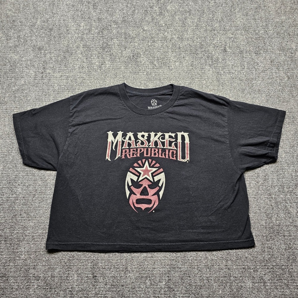 Masked Republic Lucha Libre Graphic Crop Top Shirt Black Large Wrestling T-Shirt